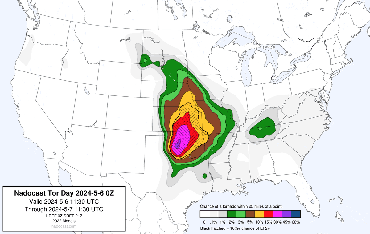 nadocast's tweet photo. 0Z Day Tornado Forecast (New New 2022 Models) https://t.co/Y9jmbzaNh5