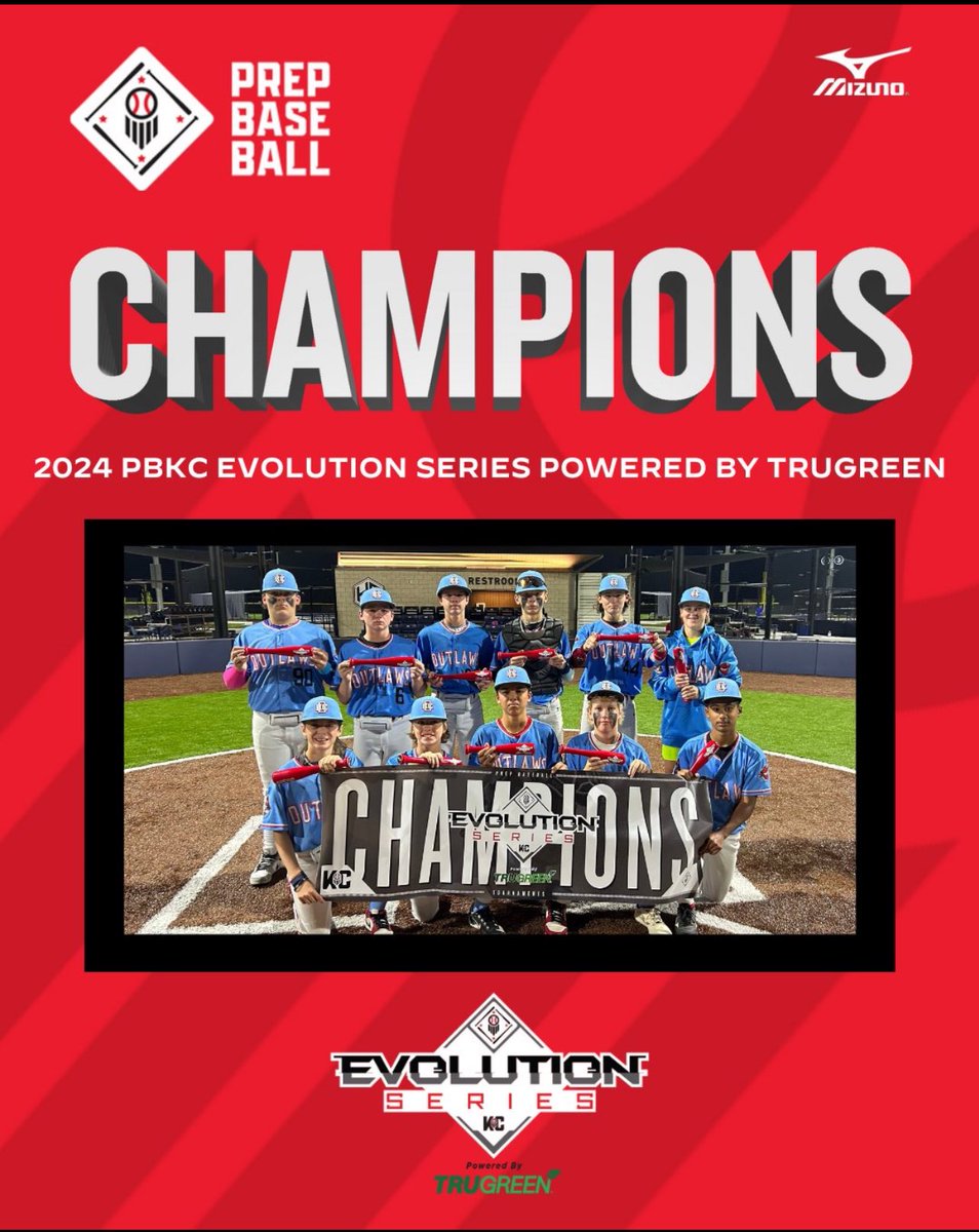 🏆CHAMPIONS🏆 Congratulations to the 2024 PBKC Evolution Series Powered by @trugreen 13u D1 Champions, KC Outlaws!!! #PrepBaseballKC #BeSeen