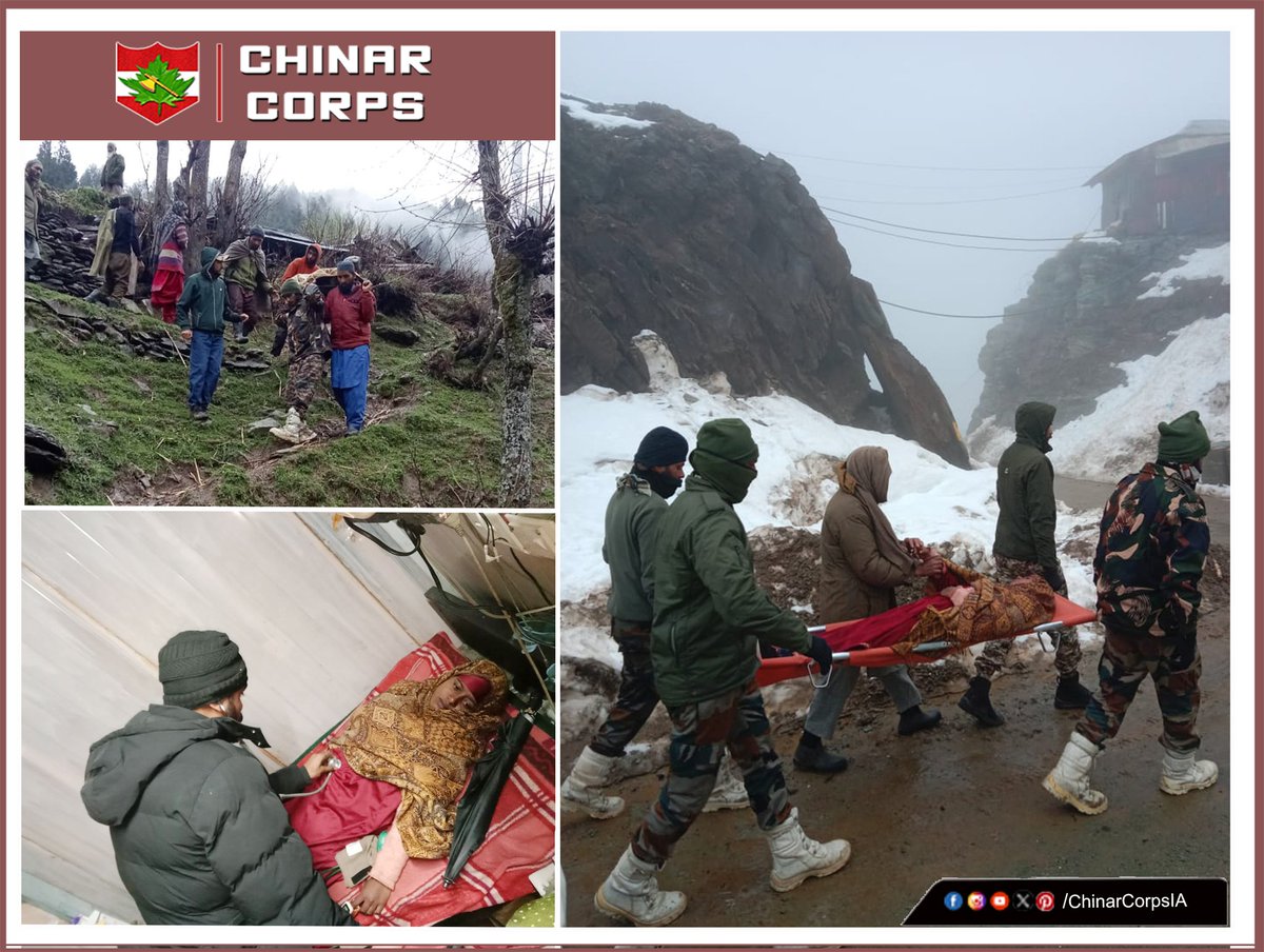 #ChinarWarriors to the rescue.

#ChinarWarriors responded to a distress call to evacuate a seriously ill patient from a remote village, near LoC #Kupwara. Immediate medical assistance was extended.
#progressingJK#NashaMuktJK #VeeronKiBhoomi #BadltaJK #Agnipath #Agniveer