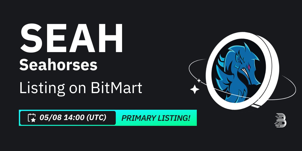 #BitMart is thrilled to announce the exclusive primary listing of Seahorses (SEAH) @SeahorsesEco🎉 💰Trading pair: $SEAH/USDT 💎Deposit: 5/6/2024 2:00 PM UTC 💎Trading: 5/8/2024 2:00 PM UTC Learn more: support.bitmart.com/hc/en-us/artic…