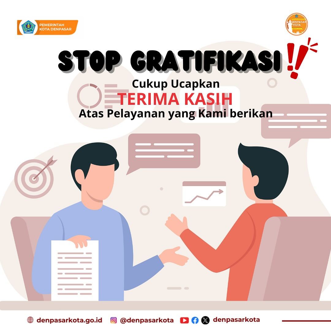 Stop Gratifikasi! Cukup ucapkan terimakasih atas pelayananan yang kami berikan!

Bersama sama kita berantas Gratifikasi!

 #denpasarkota #denpasarmaju #vasudaivakutumbakam #stopgratifikasi