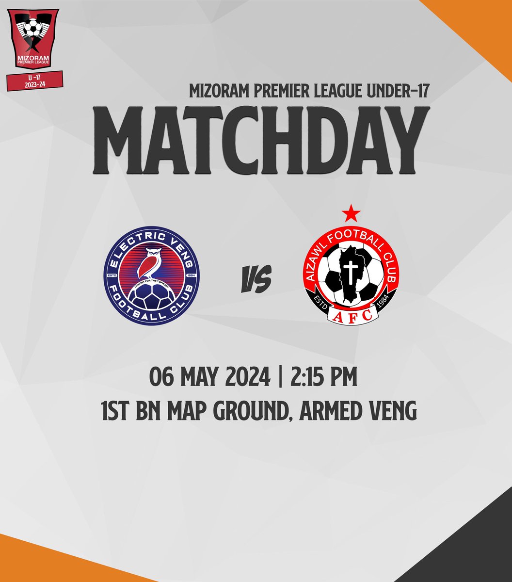 Our Mizoram Premier League Under-17 campaign begins with a match against Electric Veng FC. ⏳: 2:15 PM 🏟️: 1st BN MAP Ground, Armed Veng #AizawlFC #WeAreAFC #ThePeoplesClub #MPLU17