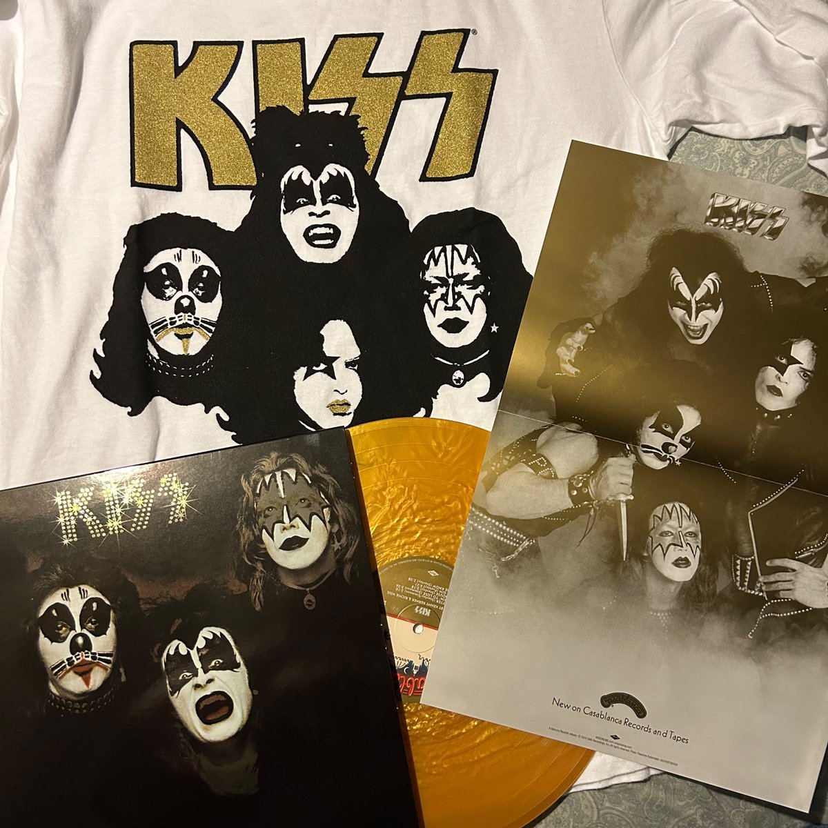 My 50th anniversary KISS debut package came in recently! The gold nugget vinyl is gorgeous, foil cover looks deluxe and the inclusion of the promo poster is stunning. 

#kissband #50thanniversary #genesimmons #paulstanley #acefrehley #petercriss