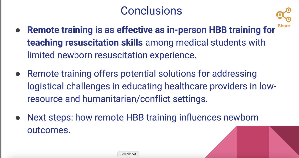 How does remote training for HBBB compare to inperson?@PASMeeting 

Virtual/Telesimulation is Non-Inferior to In-Person Helping Babies Breathe Training in Jimma, Ethiopia: A Randomized Controlled Trial cdmcd.co/ZK4gaQ