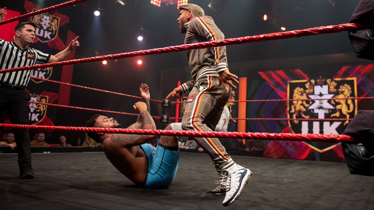 May 5, 2022: At the BT Sport Studios, @damonkempwwe made his #NXTUK debut and defeated @dannyjoneswres in singles competition. After the bell, Kemp was attacked by @ShaSamuels. 📸 WWE
