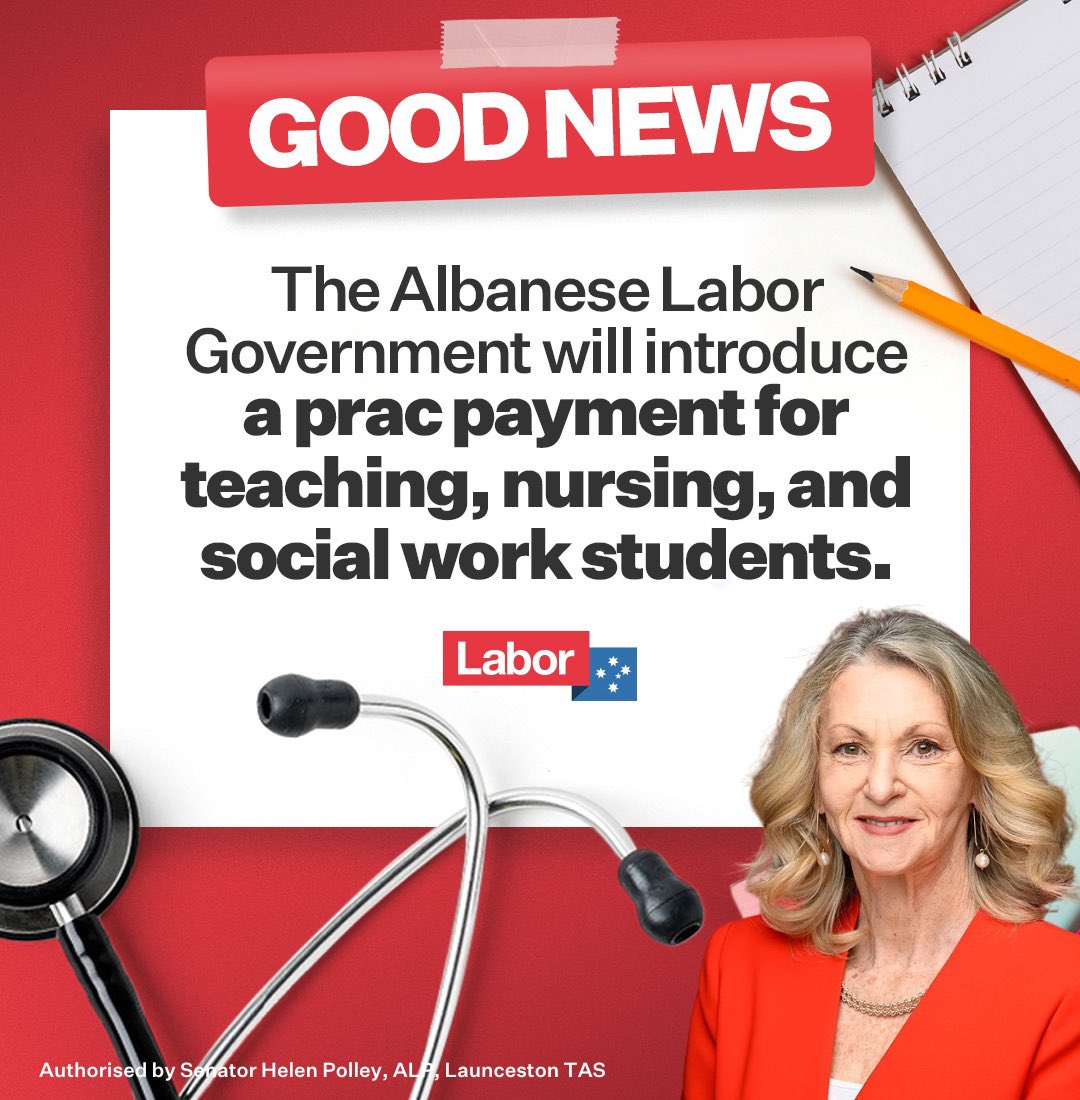 Labor is introducing Commonwealth Prac Payment to support teachers, nurses, midwives and social worker students to do their prac. On top of this, Labor’s wiping $3 billion of student debt. #teaching #nursing #midwifery #socialworker @AustralianLabor @TasmanianLabor #auspol