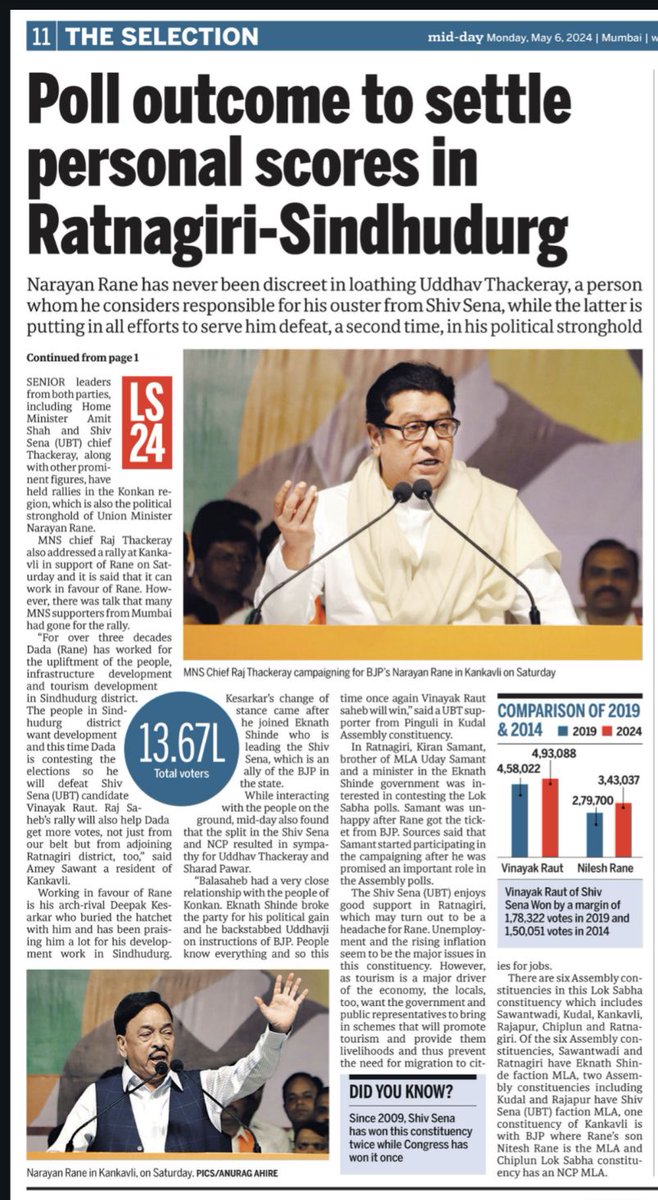 Lok Sabha elections 2024: Prestige battle in Sindhudurg. mid-day.com/mumbai/mumbai-… #RatnagiriSindhudurg #NarayanRane #RajThackeray #VinayakRaut #LokSabhaElection2024 #MaharashtraPolitics #BJP #ShivSenaUBT