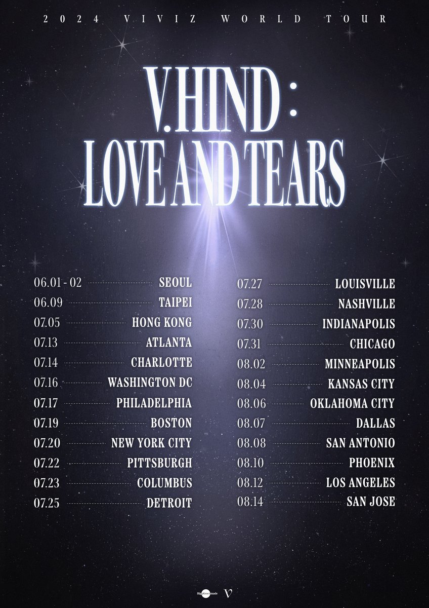 [#VIVIZ] 📢 2024 VIVIZ WORLD TOUR [V.hind : Love and Tears] 투어 일정 안내 📍 투어 일정 24.06 ~ 24.08 🔗 cafe.daum.net/VIVIZ/Xw4f/131 #비비지 #EUNHA #은하 #SINB #신비 #UMJI #엄지 #Vhind_LoveandTears