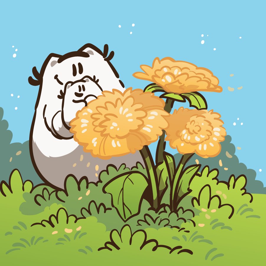 Little floof wanted to see the dandelions. :) #dailypaint 3140