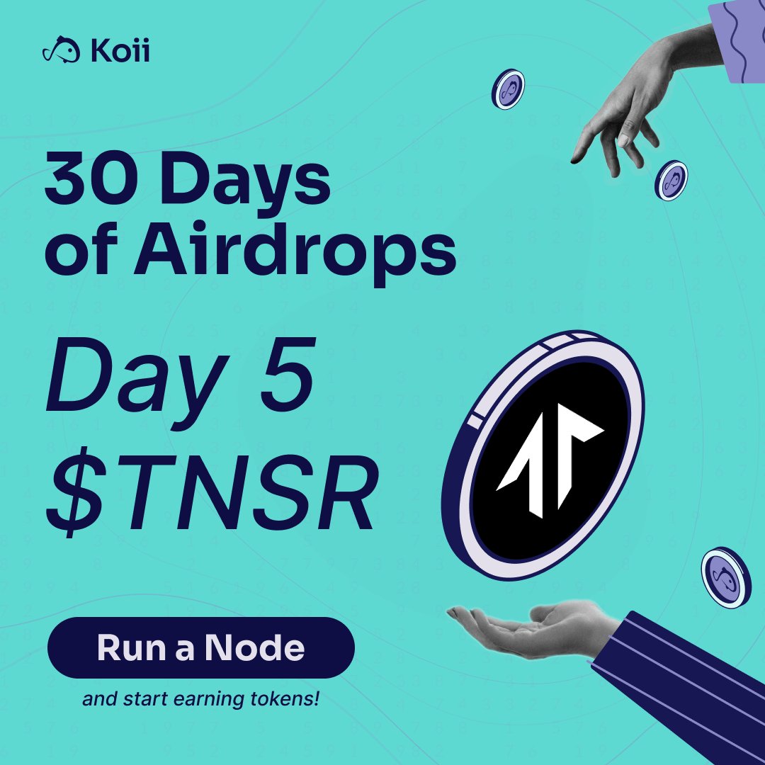 Koii's 30 Days of Airdrops: Day 5 - $TNSR! ⚡️ We'll be airdropping $TNSR, @tensor_hq's native cryptocurrency on @Solana, to individuals running the free Koii node today! Bonus points for referring friends! Did you know that compute buyers on Koii benefit from latency levels…