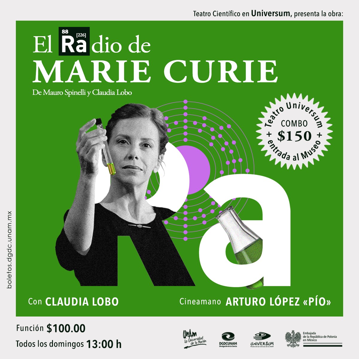 #Agenda | No te pierdas la aclamada puesta en escena #ElRadioDeMarieCurie ¡Prepárate para la historia que cambió la química moderna! Asiste al #Teatro de @UniversumMuseo bit.ly/49GO8u2