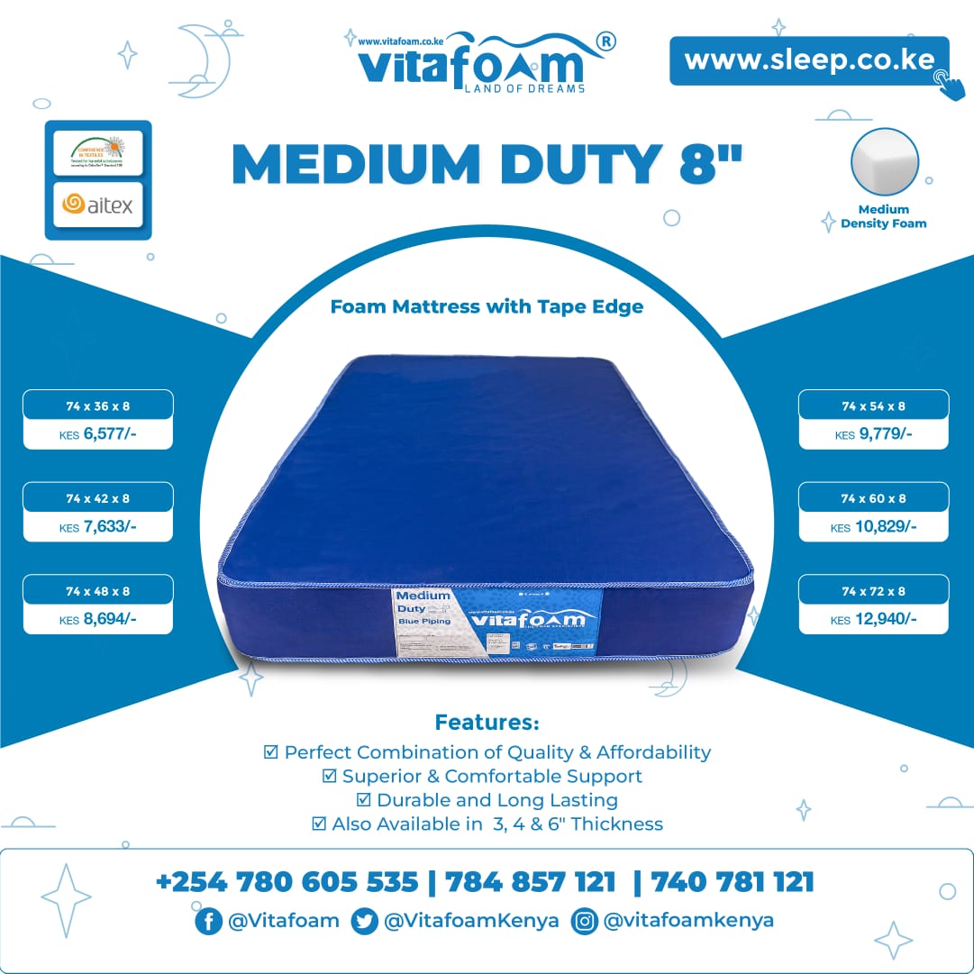 🌟🟦☁️🙋‍♀️🛏️ The Ever-Popular Medium Duty 8' With Blue Cover & Tape Edge Exclusively By #VitaFoamKenya®! 🛏️🙋‍♂️☁️🟦🌟 ☎ Mattress, Pillow, Bed and Sleep Accessory *Enquiries, *Orders & *Deliveries: 0780 605 535 | 740 781 121 📍 Locations >>> bit.ly/30VqOrf