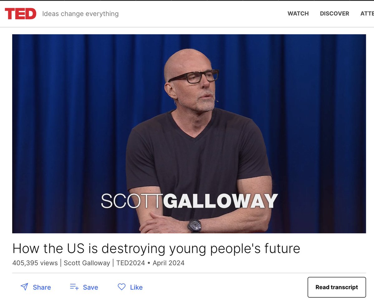 How the US is destroying young people's future ted.com/talks/scott_ga… // this talk is masterfully crafted to articulate every possible meme that could be used in war of generations, but most of the data seems almost intentionally misarticulated in the most common ways to support…