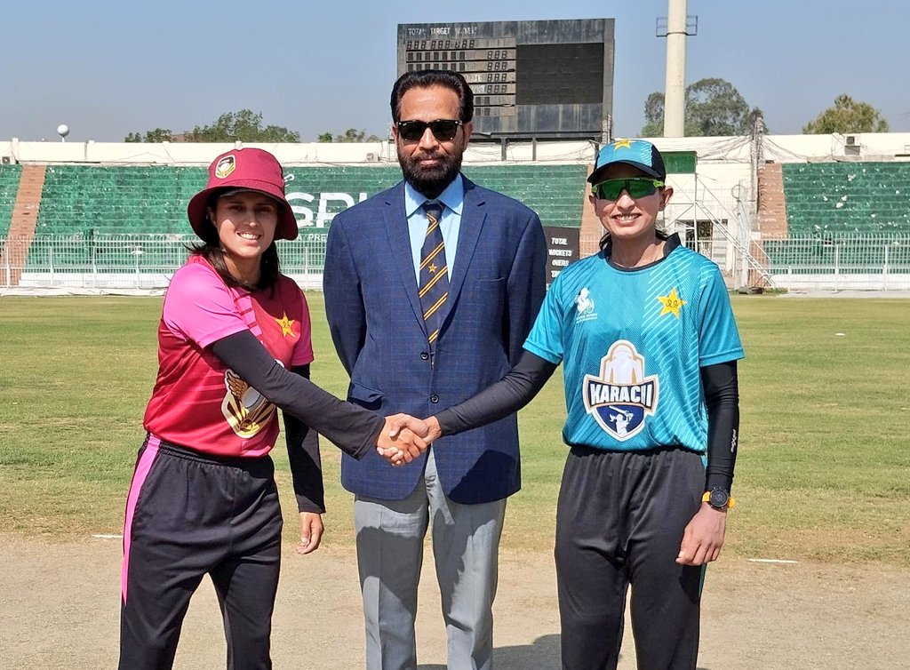 National Women's One-Day Tournament ninth round toss update: #LHRvKHI: Lahore Women win the toss and elect to bat first against Karachi Women at Iqbal Stadium, Faisalabad. #BackOurGirls