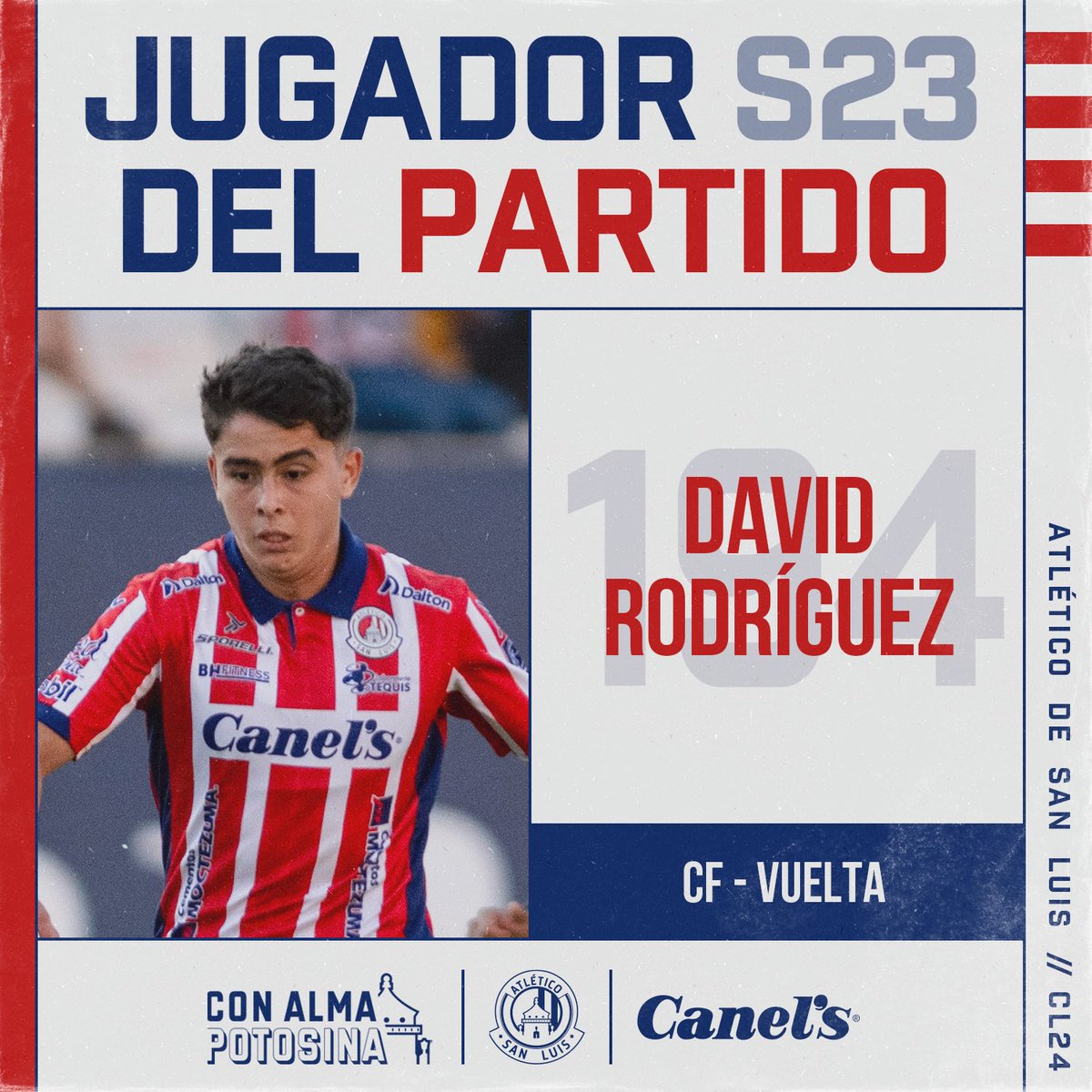 #Sub23 | ¡EL DESEQUILIBRANTE! 🎖️💯 David Rodríguez fue elegido por @CanelsMx como el mejor jugador del partido. 🥹 #ConAlmaPotosina #JuvenilesADSL