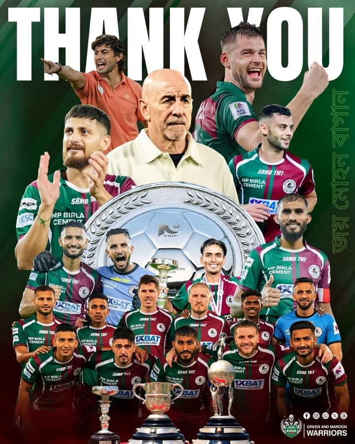 WHAT A SEASON IT HAS BEEN FOR US! 🔥

Green & Maroon Warriors will continue to support our mother club. Forever and ever! 

Win or Lose, always #JoyMohunBagan 

#GreenAndMaroonWarriors #MohunBaganSG #ISL #DurandCup #ISLShield #ISLRunnersUp #ISLLeagueChampions