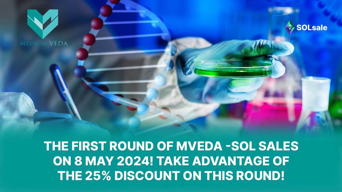 Only two more days to The First Round of $MVEDA -SOL; sales on 8 May 2024 on <a href="/TheGemPad/">𝗚𝗲𝗺𝗣𝗮𝗱</a>, KYC &amp; Aduit are completed! 
. Take advantage of the 25% discount this round!  #DeSci #solana #presalecrypto #presalelive solsale.app/presale/BidcWb…
