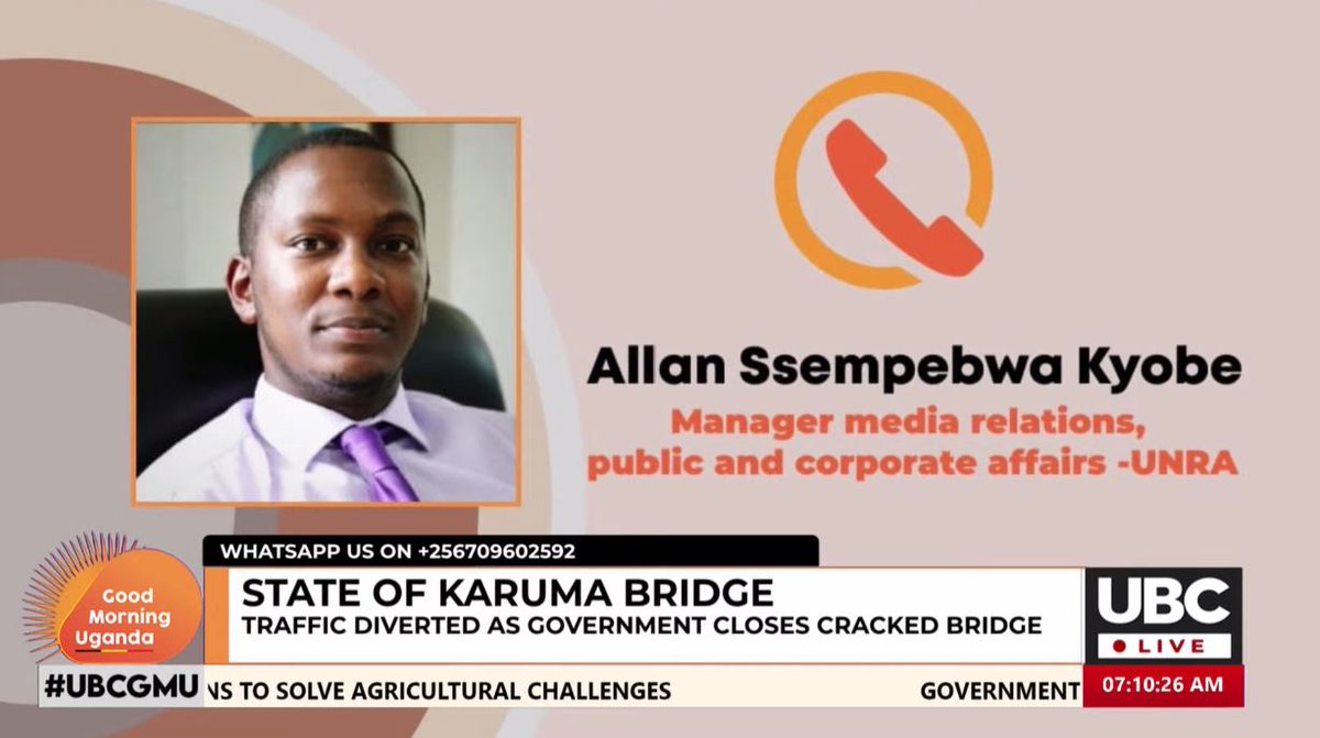 Starting today, traffic flow across the bridge structure will be restricted. Heavy trucks & trailers, will be redirected, allowing only lighter traffic. The bridge, nearly 60 years old, cannot handle heavy traffic- @assempebwa via📞 (Media Relations, UNRA) #UBCGMU