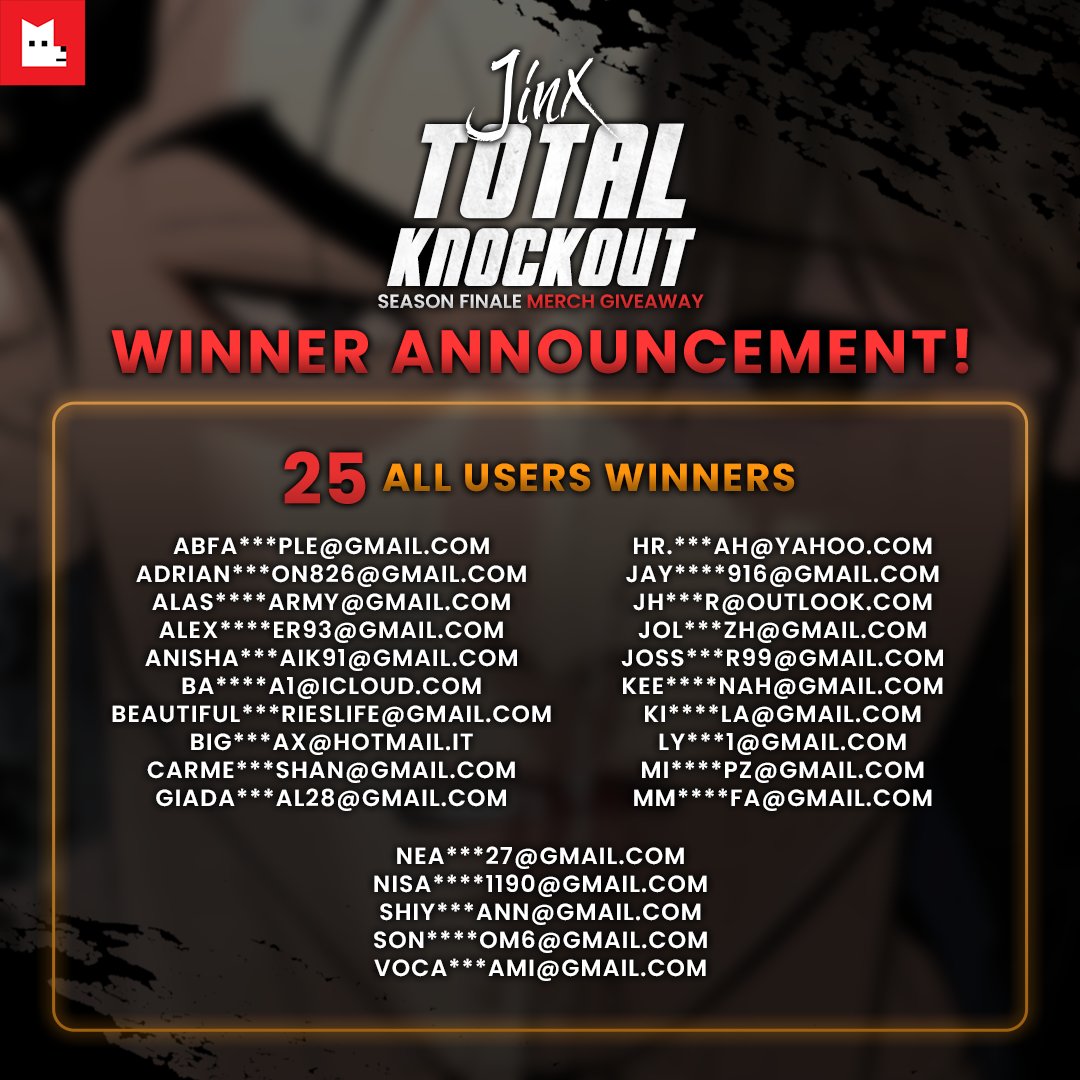 And the new heavyweight champions are…🥁🥊 Thank you to everyone who participated in the Total Knockout: Jinx Season Finale Giveaway! Congratulations to all the winners! 🥳🙌 #TotalKnockout #Jinx #MinGwa #LezhinComics #LezhinUS (1/2)