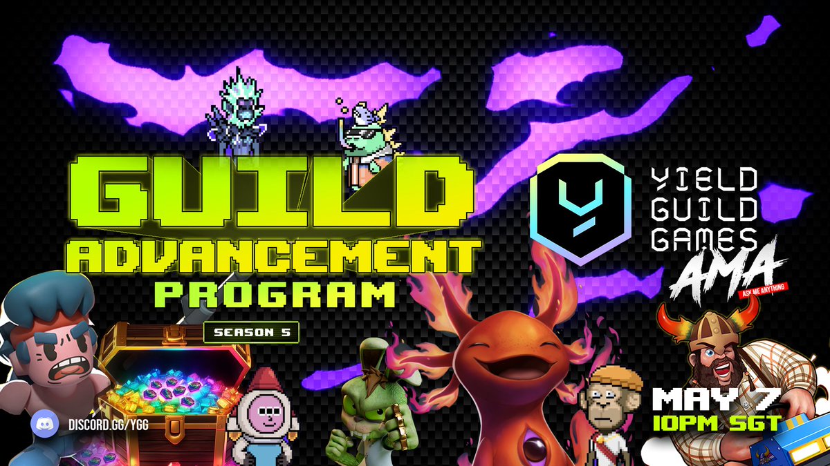Mark your calendars! 🎯 The Guild Advancement Program SEASON 5 AMA goes live tomorrow at 10PM SGT featuring @gabusch via the YGG Discord channel! discord.gg/ygg 🏆 Get those burning questions ready!🚀 #TogetherWePlay