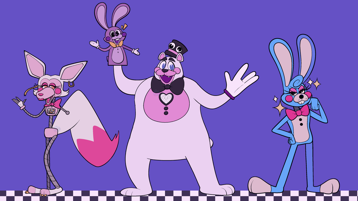 FabySaturn's tweet photo. 🌈🍕#sixfanarts Challenge: FNAF🍕
Introducing the chosen animatronics in my art style! (Stylized) 🫴🌈🎶 https://t.co/OPXMXiXqdn