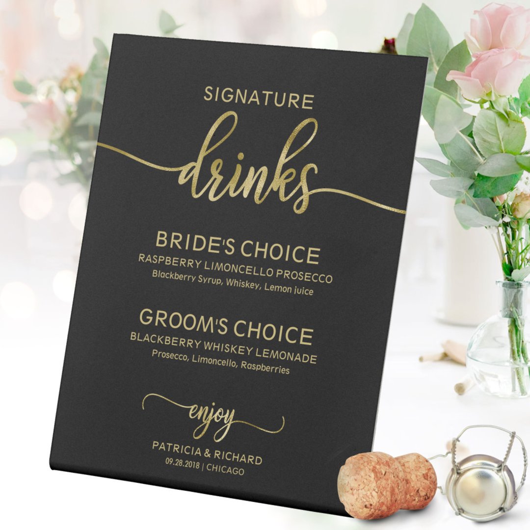 🍹🥂 Spice up your wedding with a customized bar menu sign! From classic cocktails to trendy mixology, we've got you covered. Let's toast to a night you'll never forget! 💍✨ #WeddingInspo zazzle.com/signature_drin…