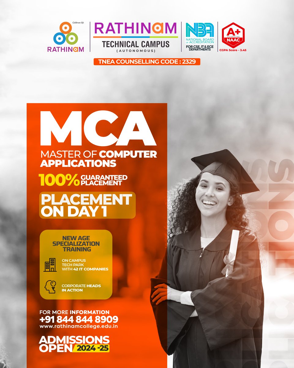 rathinamgroups's tweet image. We offer a rigorous program that will prepare you for success in the IT industry. Our curriculum covers a wide range of topics, including software development, database management, and networking. 

#MCA #MastersInComputerApplications #TechCareer #ITIndustry #GuaranteedPlacement