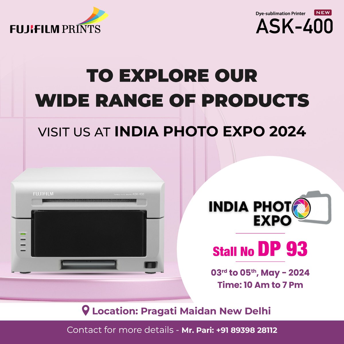 Inviting You To India Photo Expo To Explore Our Wide Range Of Products.

Dye Sublimation Printer New
ASK - 400

#fujifilm #fujifilmprints #photofinishing #photoproducts #qualityprinting #fujifilmpaper #fujifilmsystems #photography #weddingphotos #bestsolution