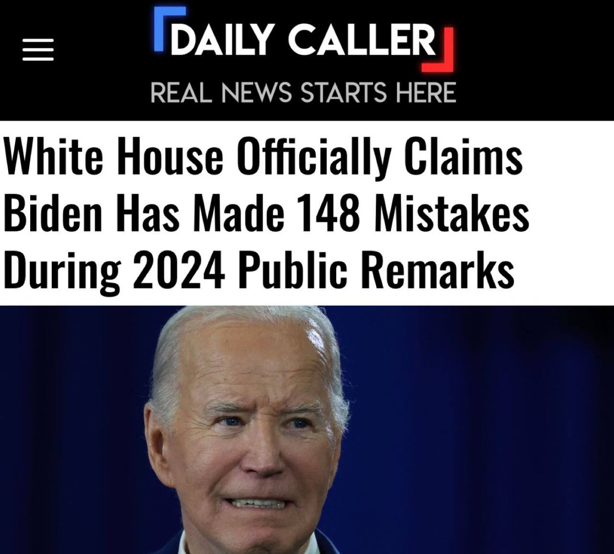“LA CASA BIANCA AFFERMA UFFICIALMENTE CHE BIDEN HA COMMESSO 148 ERRORI NEL 2024”.

Nei primi quattro mesi dell'anno, gli errori di Biden avevano bisogno di essere corretti in quasi ogni suo discorso.

Il personale delle comunicazioni corregge, amplia o modifica spesso le