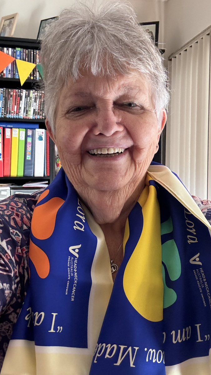 @hncanceraus thank you for this lovely #scarf from your May fundraiser based on #scarfstories .. we are indeed #patchwork #people after the various ravages of #headandneckcancer I am but one whose shared her story. Almost 7 yrs since dx...#grateful former #ambassador 💙💚