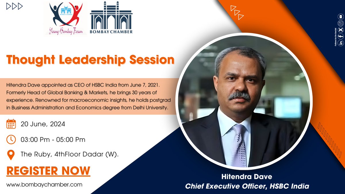 Excited to announce our upcoming Thought Leadership Series featuring Hitendra Dave, CEO of HSBC India, hosted by Young Bombay Forum (YBF)! 

#ThoughtLeadership #YBF #HSBCIndia #YoungLeaders #ProfessionalExcellence #NationBuilding