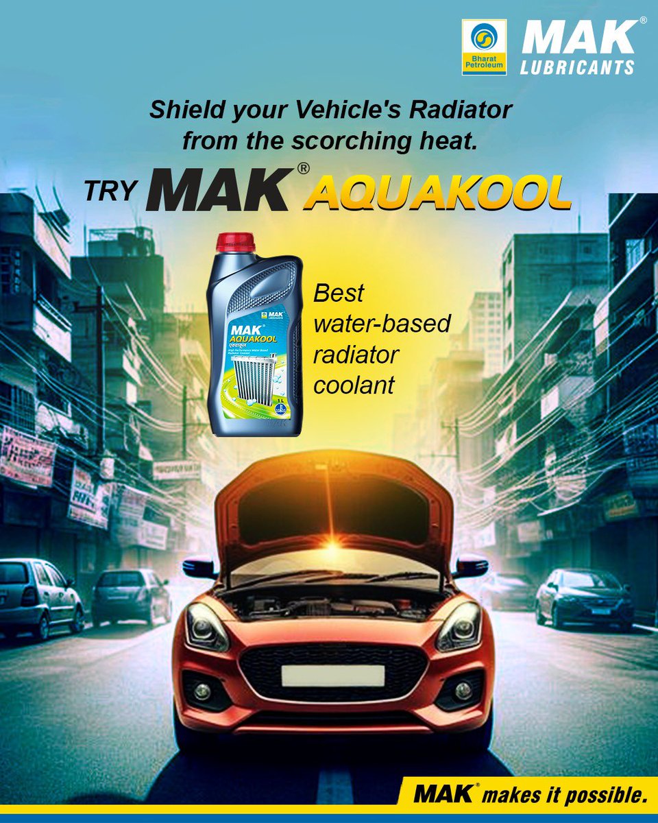 MAK AQUAKOOL, a high-performance water-based #radiatorcoolant, becomes your car's summer ally: Boosts heat removal & transfer efficiency, Safeguards #radiator internal surfaces from rust and corrosion, Improves engine cooling, Eco-friendly formulation #makaquakool #carcaretips