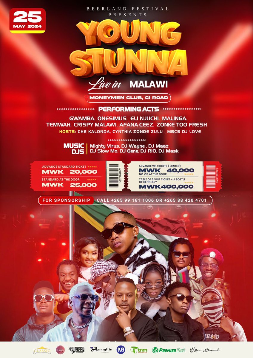 The Countdown continues. Young Stunna live in Malawi. 25 May is a big dayyyy! 🔥🫡

#BeerlandYoungStunna 
#YoungStunnaLiveInMalawi 
#YoungStunnaMalawi