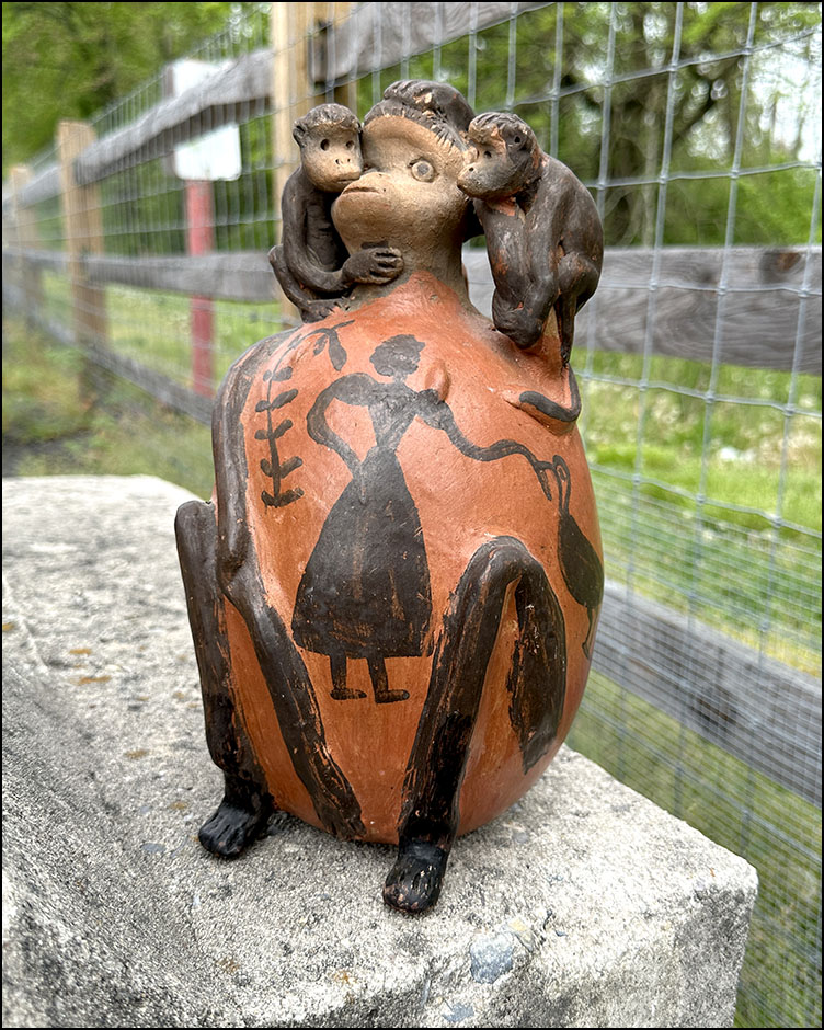 Fresh in J1: Whimsical redware monkey jug/still bank. #TwoGuysAndADog #VintagePottery #ArtPottery #StillBank #Monkey #PrimitivePottery #PotteryJug #Terracotta #Redware #FolkPottery #Oaxaca #FolkArt #MonkeyJug #MadeInMexico #LatinAmerica #SouthAmerica #StudioPottery