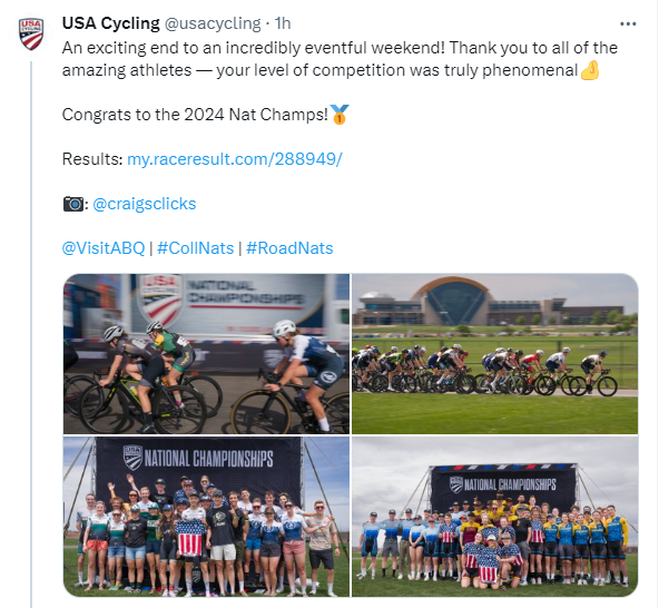 .@usacycling's mission is 'to develop the sport of cycling in the [US] at all levels and to achieve sustained international racing success'--which it presumes to do by allowing male advantage into women's races, like at these recent collegiate nationals. 😒