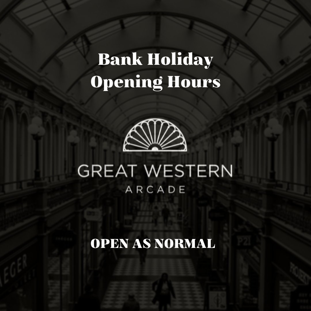 This Bank Holiday, Great Western Arcade is open as usual! Note: individual shop hours may vary. Check their websites or socials before visiting. Enjoy your shopping! 🛍️✨ #EarlyMayBankHoliday #GreatWesternArcade  #BirminghamShopping #IndependentRetailers #BankHolidayHours