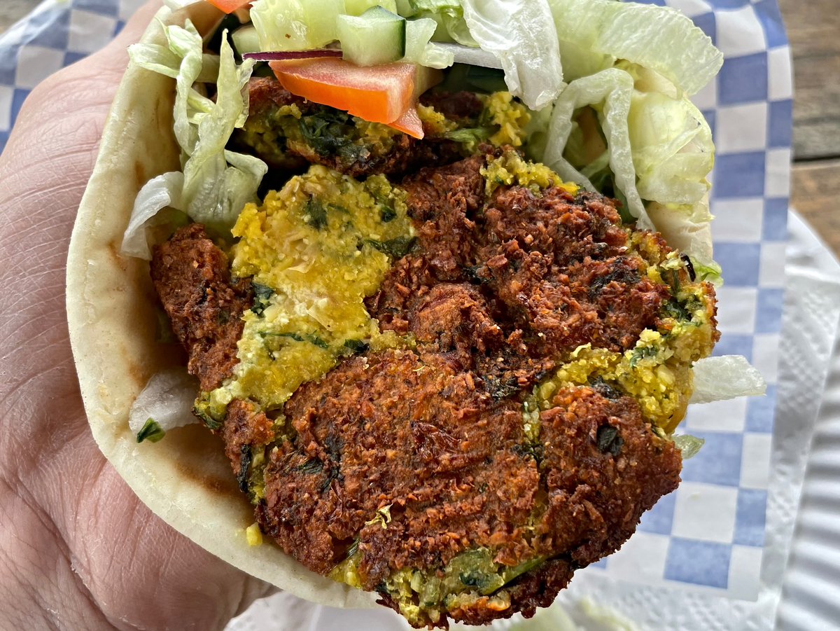 A Falafel Gyro, made Vegan (no Sauces with Dairy), at Apollo’s Gyros, a Greek Food Cart at The Barn at Hickory Station (a Food Cart Barn & Tap House in North Albany, OR)! . . . #vegan #veganfood #veganism #plantbased #falafel #gyros #vegangreekfood #albanyoregon