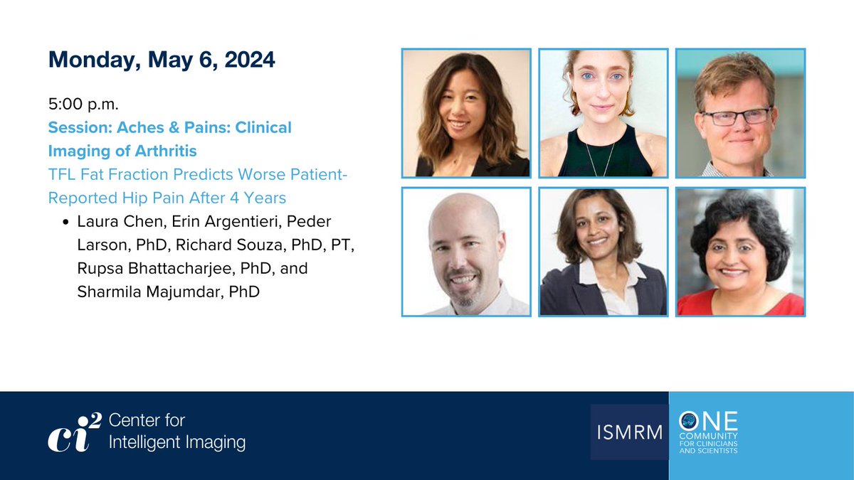 Don't miss @UCSF and @UCSF_Ci2's researchers present a digital poster during the Aches & Pains: Clinical Imaging of Arthritis session @ISMRM at 5:00 pm! #ISMRM24 #ISMRM