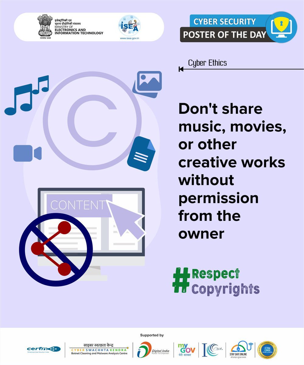 'Respect the Art: No Copyright, No Share - Be an Ethical Digital Naagrik.'

#RespectCopyRight #Music #Movies #art #photos #BeAware #BeSecure
#BeADigitalNaagrik #follow #InternetEthics