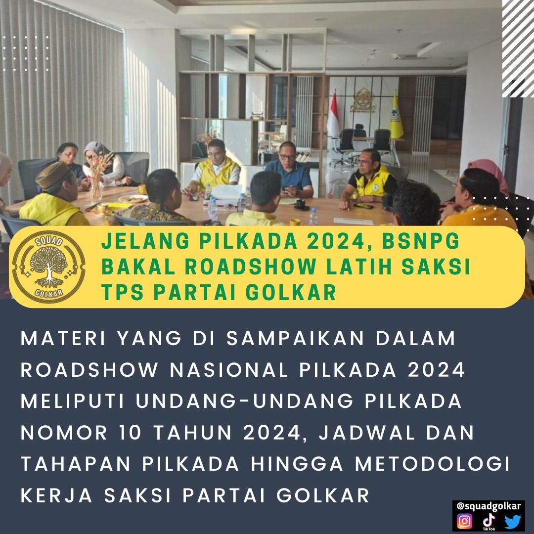 Jelang pilkada 2024, BSNPG bakal roadshow latih saksi tps partai golkar

golkarpedia.com/siap-menang-pi… 

#pilkada2024 #azharadam #saksitps #indonesia #Golkarpedia #partaigolkar #golkaronsosmed