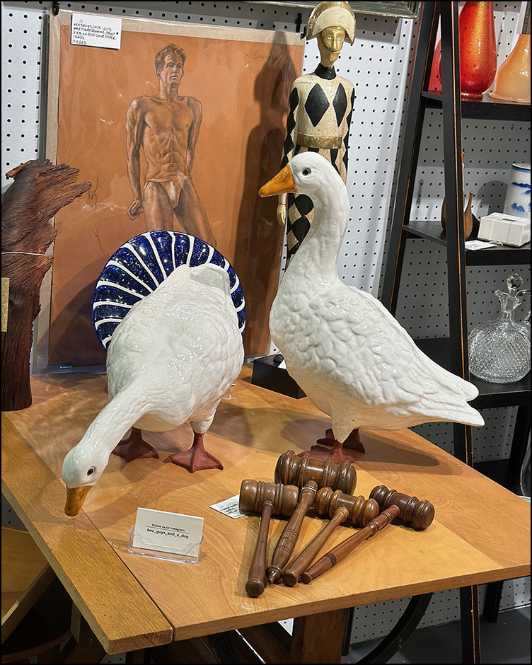 New in J1: Set of Bavent French faience ducks w/glass eyes. Lifesize, no water required! #TwoGuysAndADog #HomeDecor #Maximalist #InteriorDesign #ShopSmallBusiness #Bavent #MadeInFrance #FrenchFaience #Faience #TinGlaze #GlassEyes #Redware #Ducks #Animalier #Sculpture #Collectible