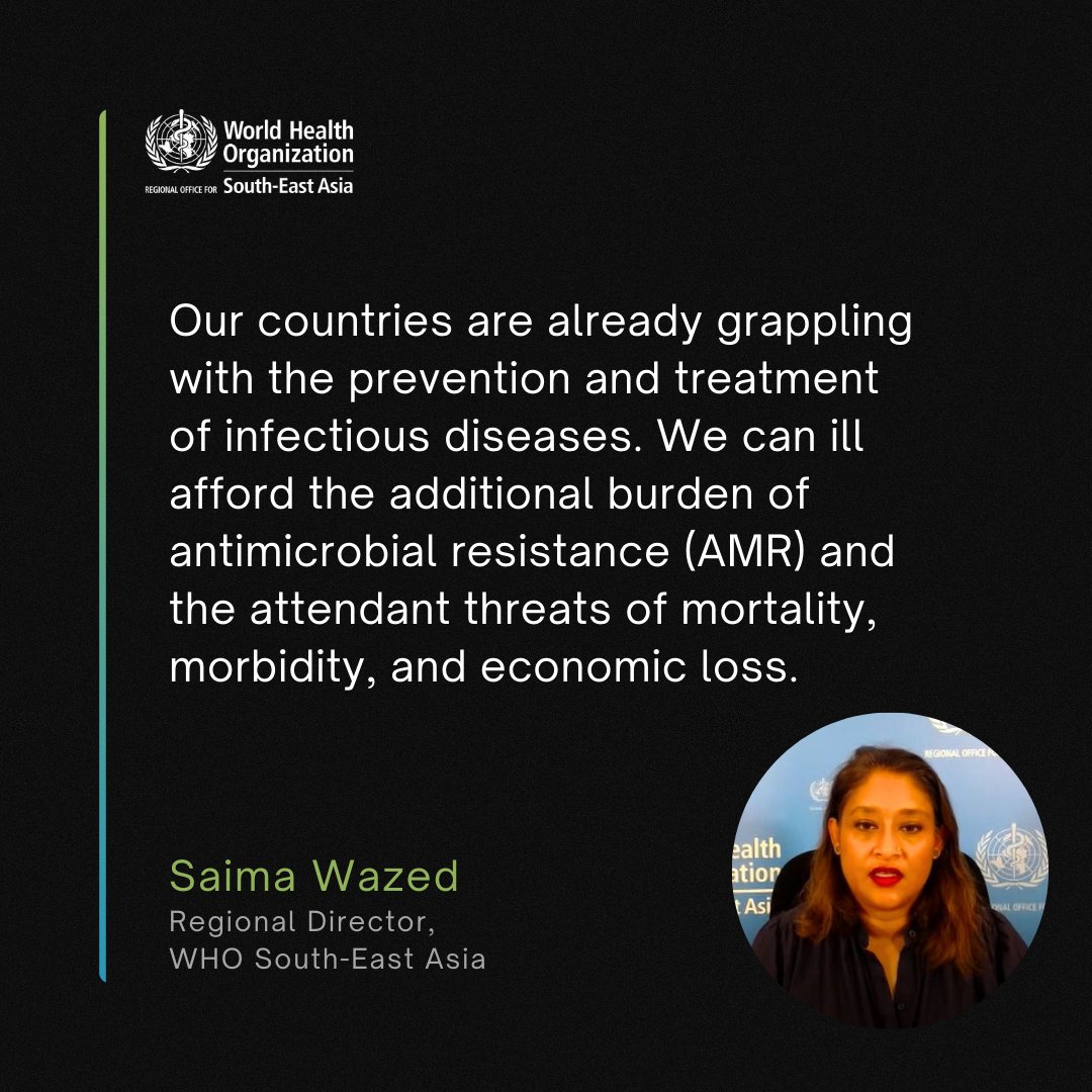 Regional Director @drSaimaWazed today addressed a virtual consultation with Member countries of Asia Pacific to accelerate action against antimicrobial resistance (AMR) and emphasized on the need for urgent action.