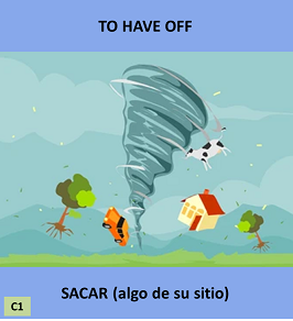#PhrasalVerbsECI
('To have off' = 'Sacar (algo de su sitio)')
Ej.: “The wind had our roof off. Now we have to repair it.' ('El viento se llevó el tejado. Ahora tenemos que repararlo')
Pron.: /tuː hæv ɒf/
(elclementeingles.blogspot.com/2022/01/mierco…)