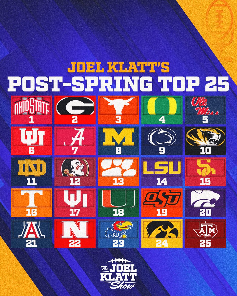 Now that spring ball is over, @joelklatt gives you his latest top 25 👏