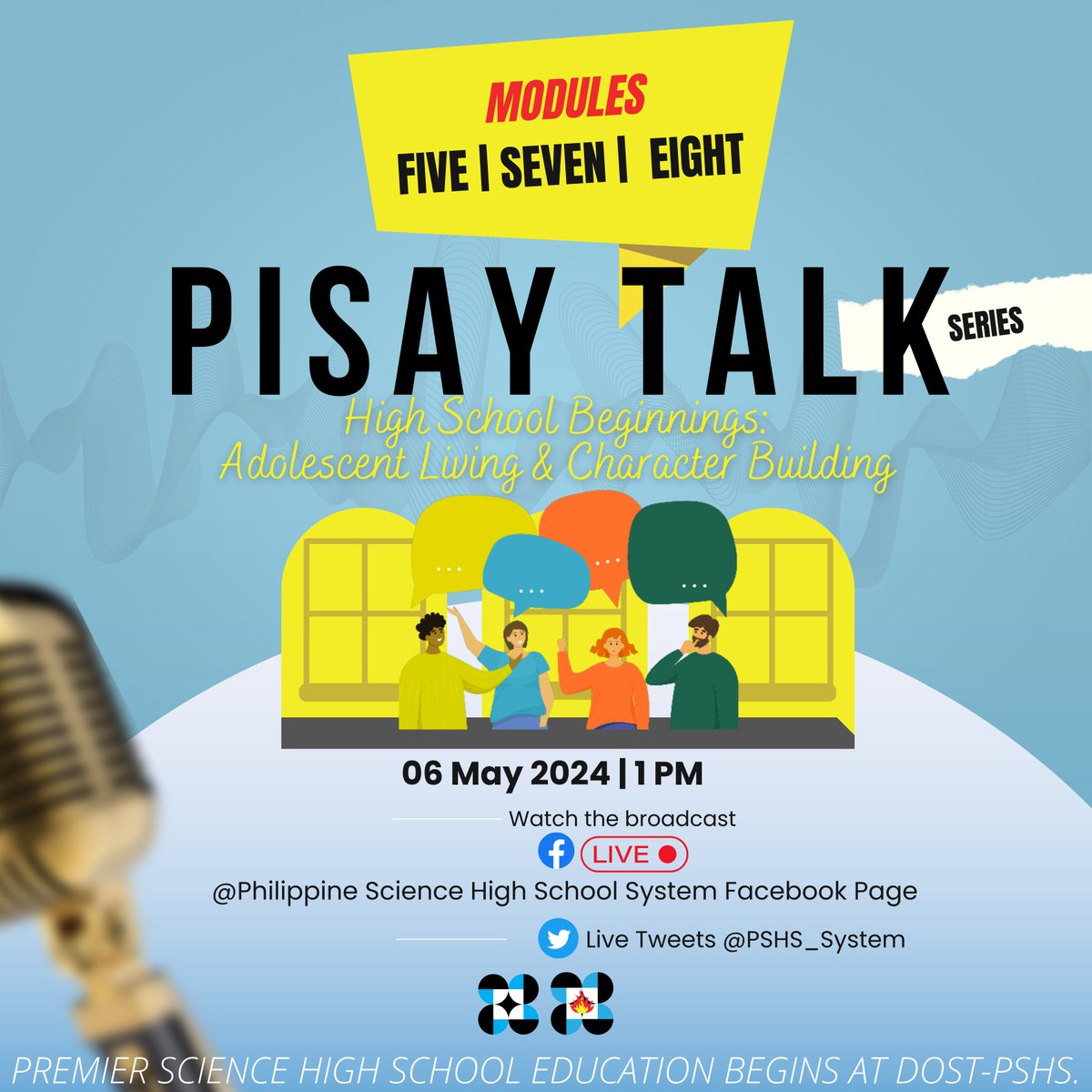 PSHS_System's tweet image. HAPPENING NOW: PISAY TALK 
via facebook.com/Philippine.Sci…
Three of our alumni have stories to share about navigating high school and building character along the way on an afternoon filled with laughter, lessons, and inspiration. #PisayAlumniOnFire