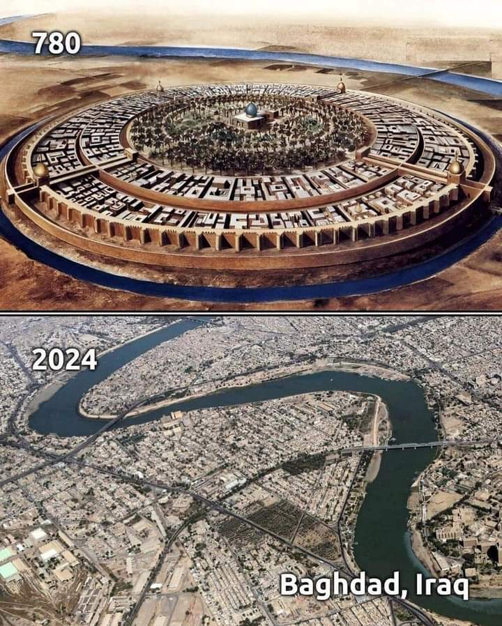 Baghdad then vs now. Baghdad was founded by the Abbasid Calip al-Mansur as Madinat al-Salam (city of peace) in 762 CE. This was the name that later appeared in all official references to the city, ranging from inscriptions on coinage to writings on textiles that were woven in…