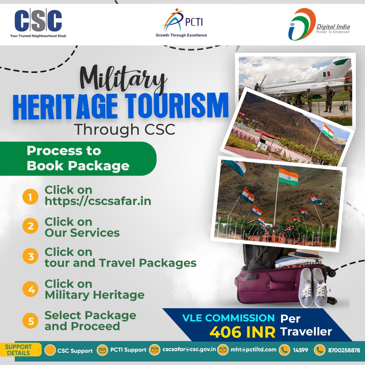 Explore India's rich & largely untapped military heritage legacy through #CSC... Visit cscsafar.in to book a package & earn ₹406 commission per traveler. Contact cscsafar@csc.gov.in for support. #CSCMilitaryHeritageService #MilitaryHeritage #CSCSafar #DigitalIndia