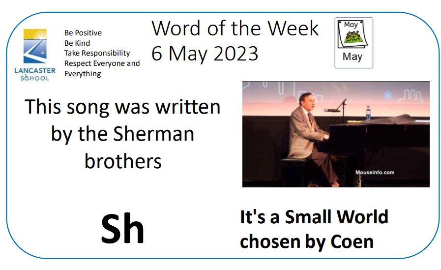 Good Morning and Happy Bank Holiday!
Coen chose this week's song - It's  A Small World by the Sherman Brothers
