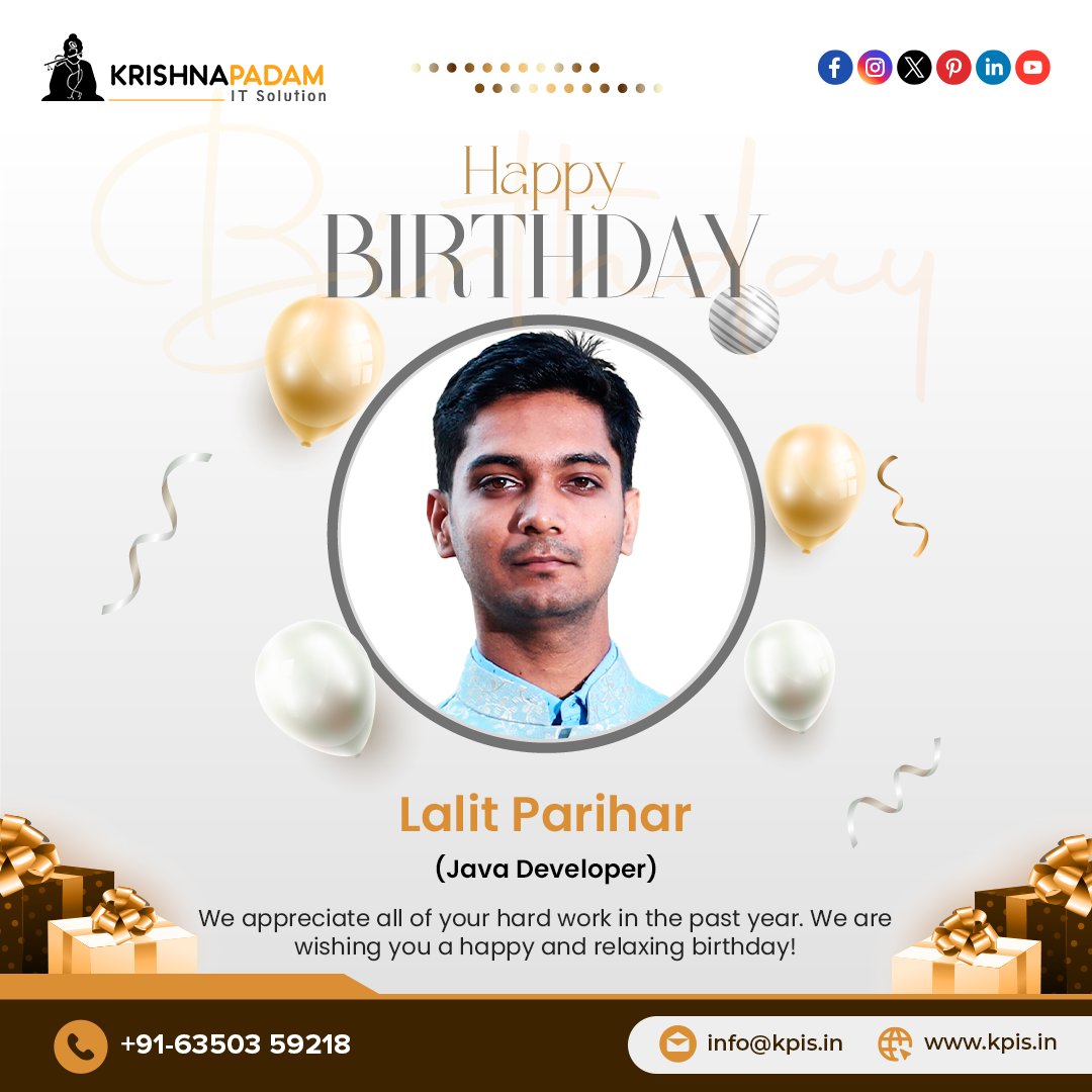 #HappyBirthday Lalit Parihar🎂May this year be your best one, both personally & professionally. Enjoy your special day to the fullest! 🥂

#birthdaygreetings #office #Java #backenddeveloper #frontenddeveloper #teamworkmakesthedreamwork #appdevelopmentcompany #MondayMotivation