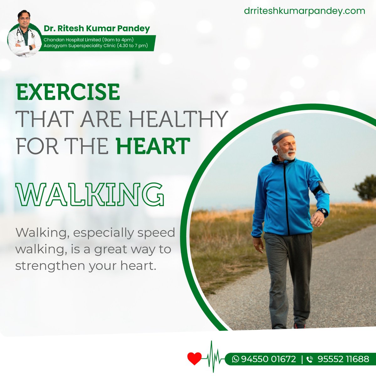 Exercise that are healthy for the heart - walking, especially speed walking, is a great way to strengthen your heart.

#DrRiteshKumarPandey #HeartHealth #ExerciseForHeart #HeartHealth #ExerciseTips #WalkingWorkout #HealthyLiving #FitnessJourney #CardiovascularHealth #HealthyHeart